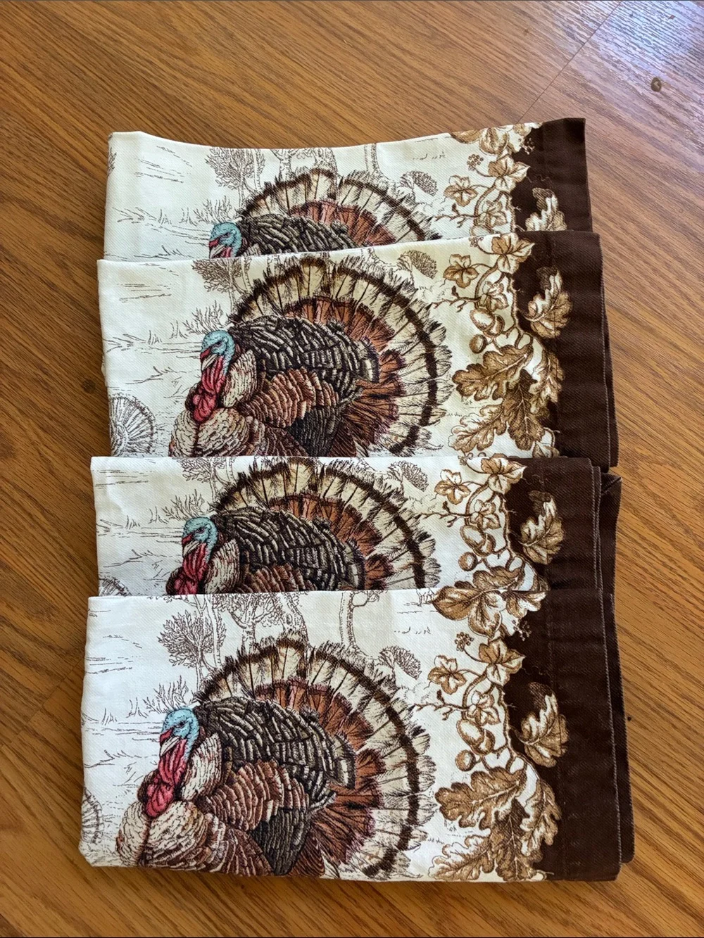 Set of 4 Williams Sonoma Plymouth Turkey napkins cotton 19” square